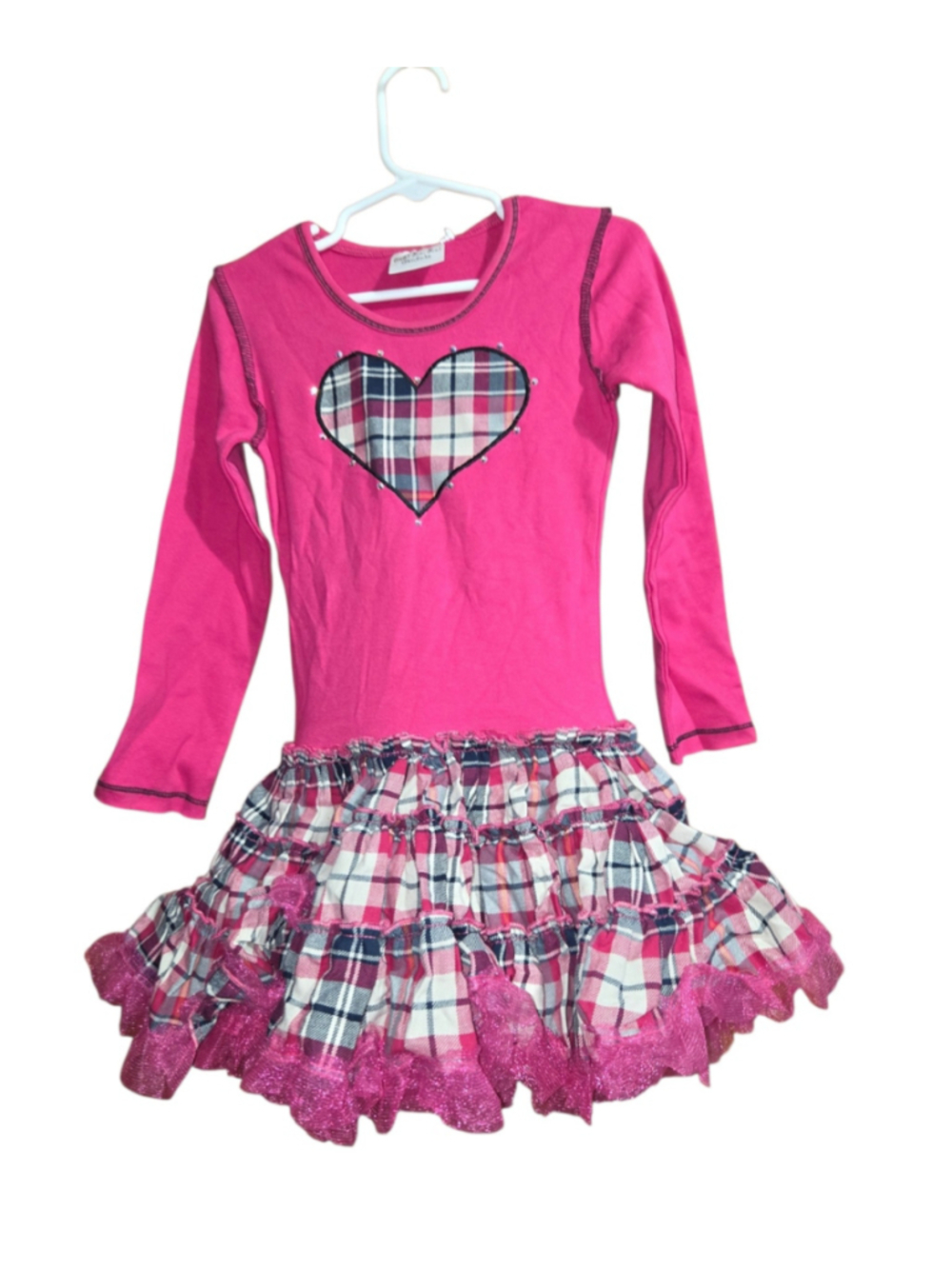 Girls Ooh! La, La! Couture Plaid Heart Dress Size 4 Pink White